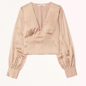 Abercrombie & Fitch Long-Sleeve Satin Puff Sleeve Top, L, NWT